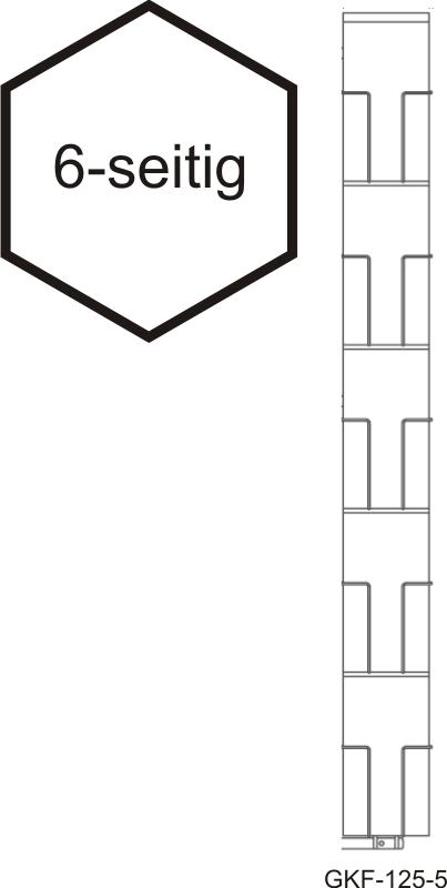 Karten-Bodenständer, 125 mm, 30 Fächer, 1-reihig, 6-seitig, silber